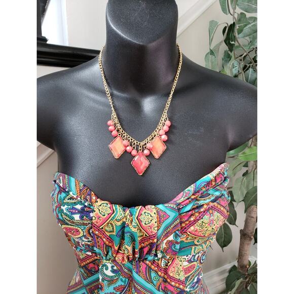 Hypnotik Strapless Boho Maxi Dress Multicolor Paisley Geometric Print Size M - Picture 3 of 10